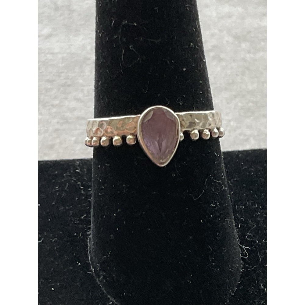 Vintage 925 Sterling Silver Amethyst Ring Size 8 Hammered Estate Jewelry